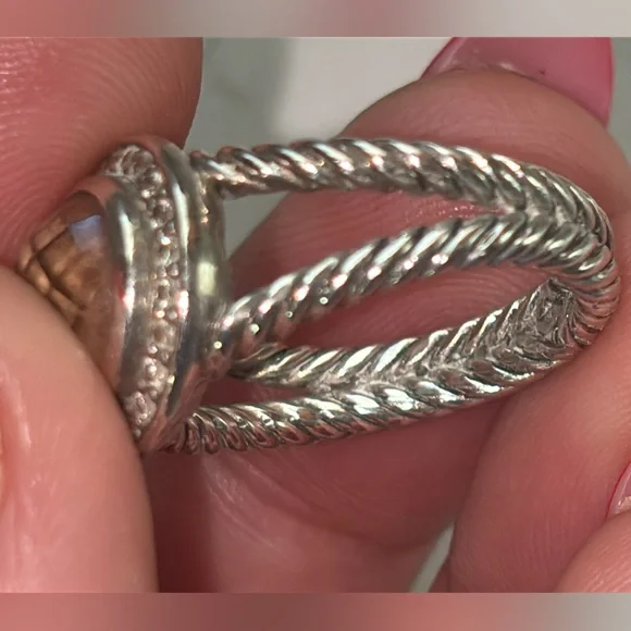 David Yurman Sterling Silver and Morganite with Diamond Ring